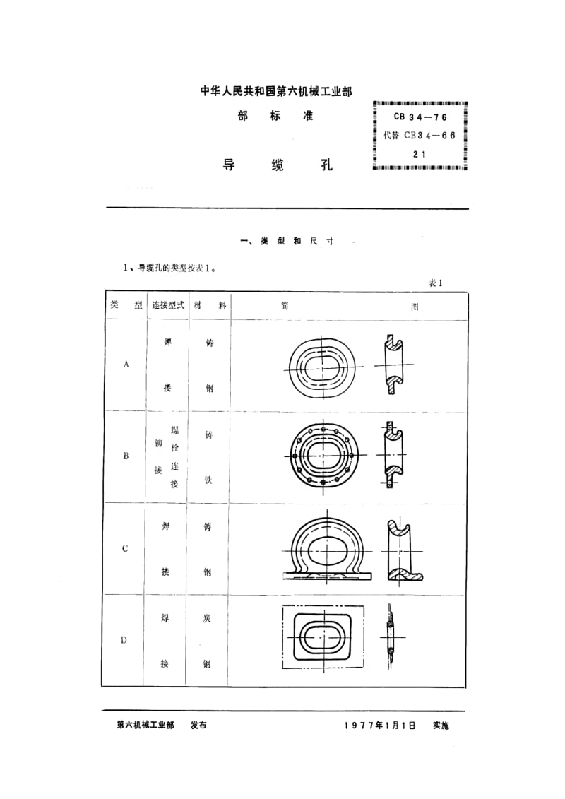 CB船舶标准-CB 34-76 导缆孔1.pdf_第1页