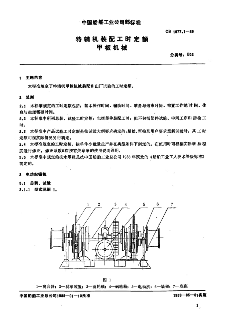 65215特辅机装配工时定额甲板机械 标准 CB 1077.1-1989.pdf_第3页