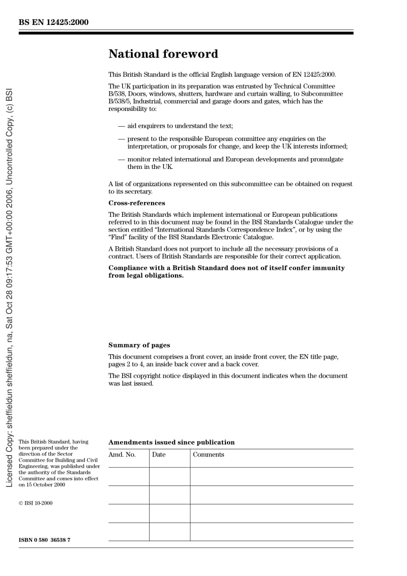 BS EN 12425-2000 Industrial, commercial and garage doors and gates. Resistance to water penetration. Classification.pdf_第2页