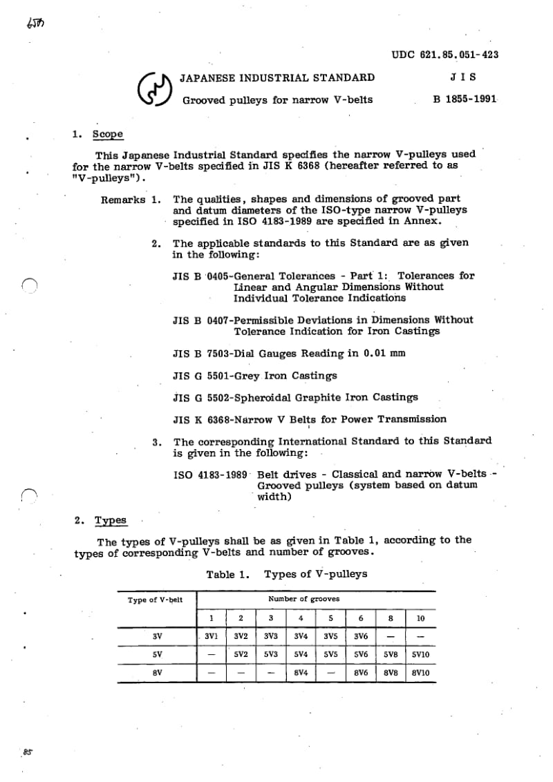 JIS B1855-1991 英文版 Grooved pulleys for narrow V-belts.pdf_第3页