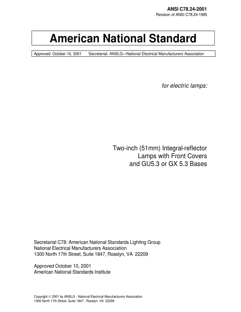 ANSI C78.24-2001 电灯 带前盖的2in(51mm)整体反光灯1.pdf_第1页