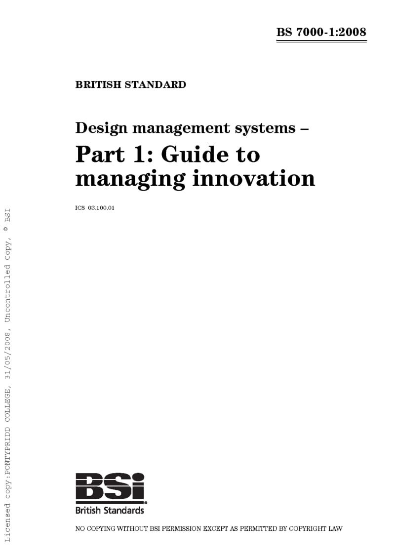 BS 7000-1-2008 design management systems. Guide to managing innovation.pdf_第1页