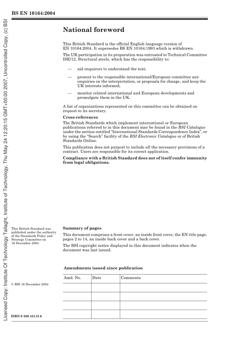 BS EN 10164-2004 Steel products with improved deformation properties perpendicular to the surface of the product — Technical delivery conditions.pdf_第2页