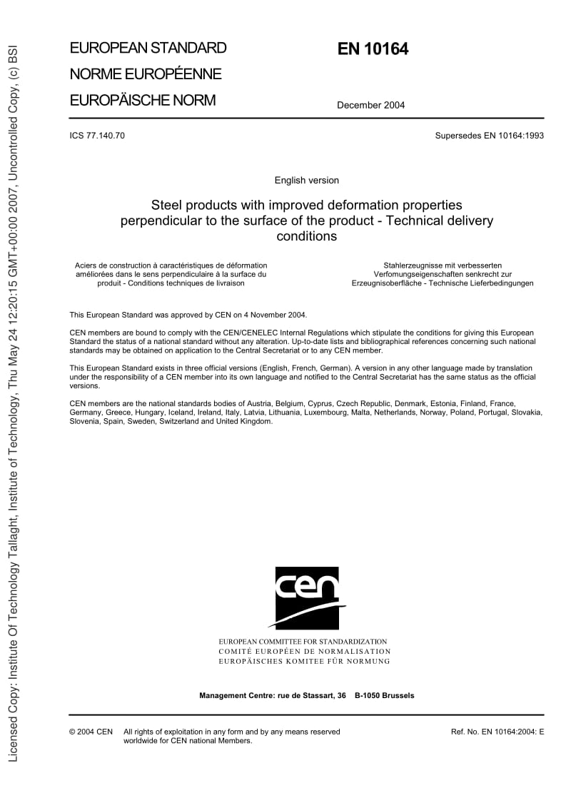 BS EN 10164-2004 Steel products with improved deformation properties perpendicular to the surface of the product — Technical delivery conditions.pdf_第3页