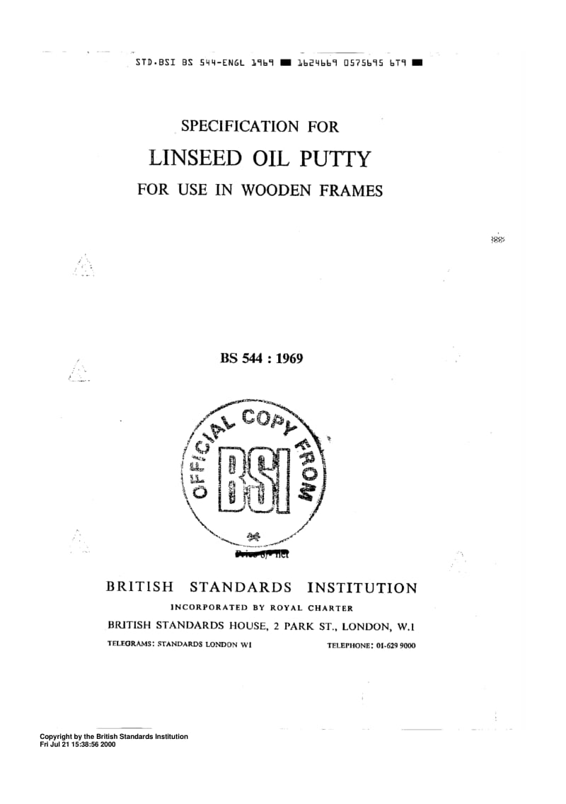 BS 544-1969 Specification for linseed oil putty for use in wooden frames.pdf_第1页