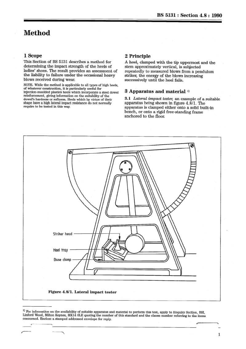 BS 5131-4.8-1990 鞋靴和鞋靴材料试验方法.第4部分其他部件.第8节女鞋后跟的耐侧冲击性.pdf_第3页