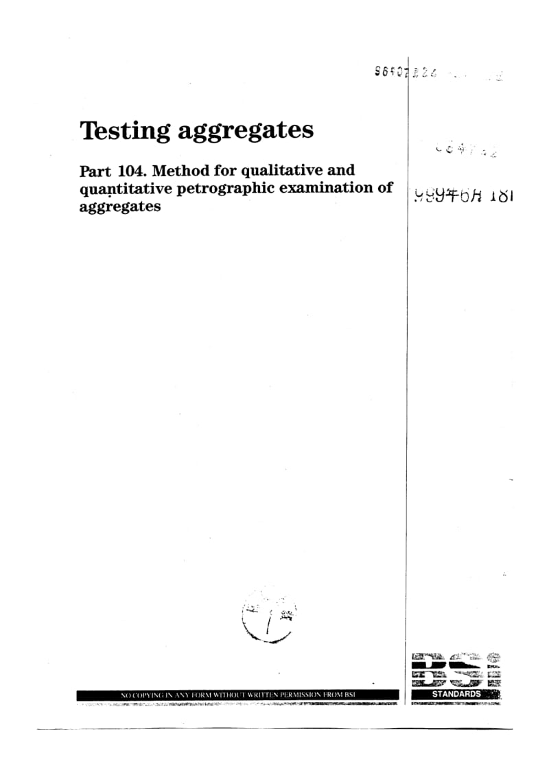 BS 812-104-1994 Testing aggregates. Method for qualitative and quantitative petrographic examination of aggregates.pdf_第1页