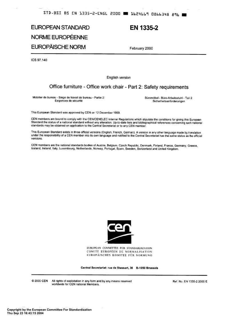 BS EN 1335-2-2000 Office furniture - Office work chair - Part 2 Safety requirements.pdf_第3页