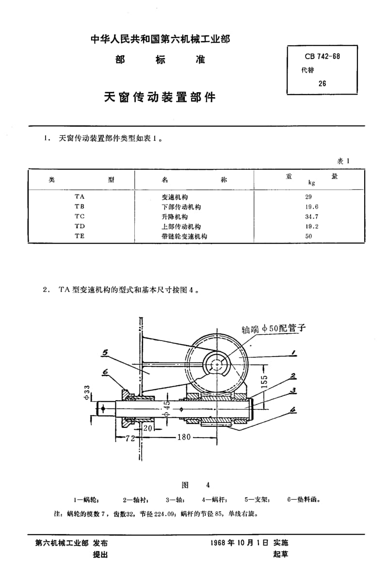 64646天窗传动装置部件 标准 CB 742-1968.pdf_第1页