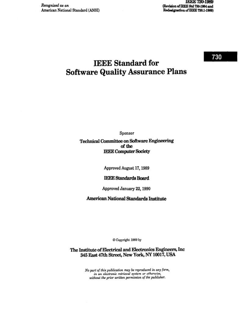 IEEE Std 730-1989 IEEE Standard for Software Quality Assurance Plans.pdf_第1页