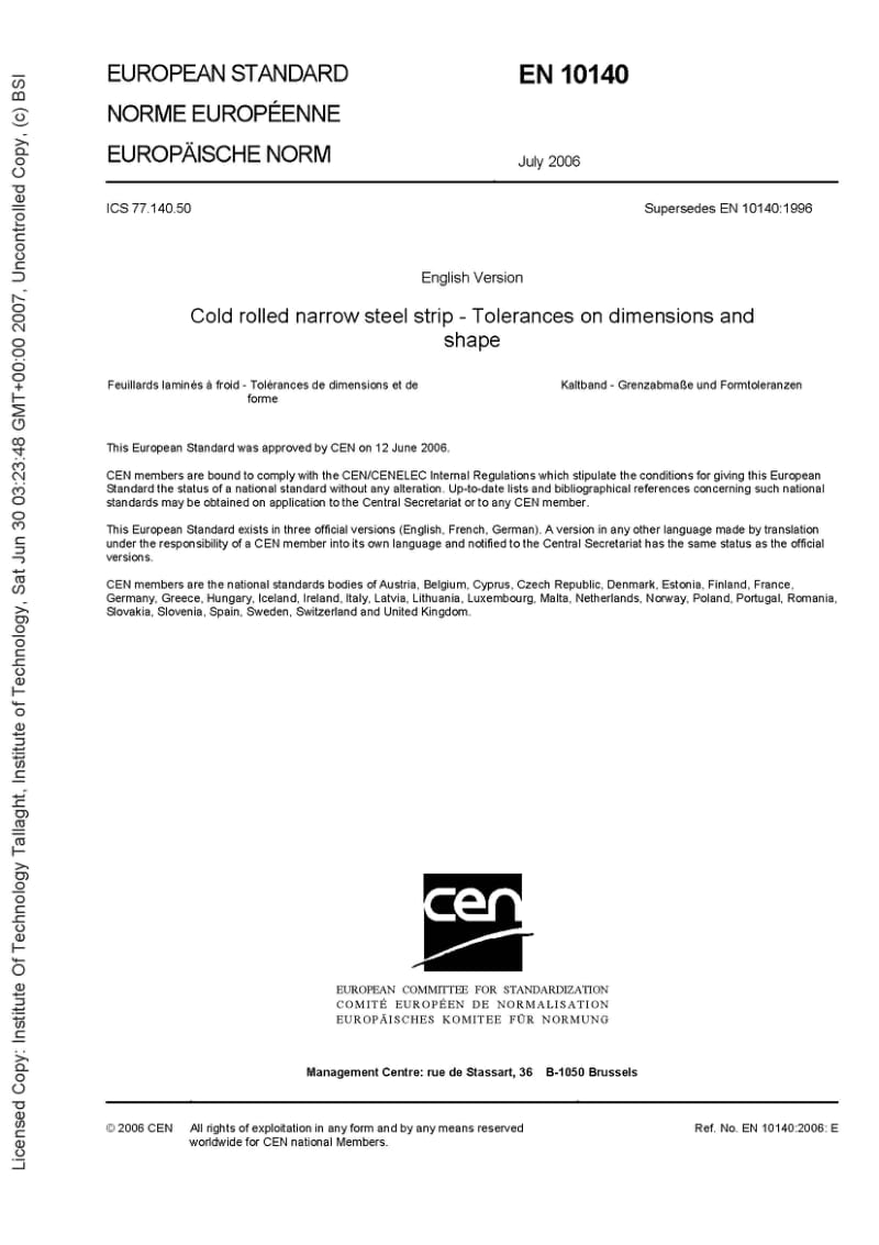 BS EN 10140-2006 Cold rolled narrow steel strip. Tolerances on dimensions and shape1.pdf_第3页