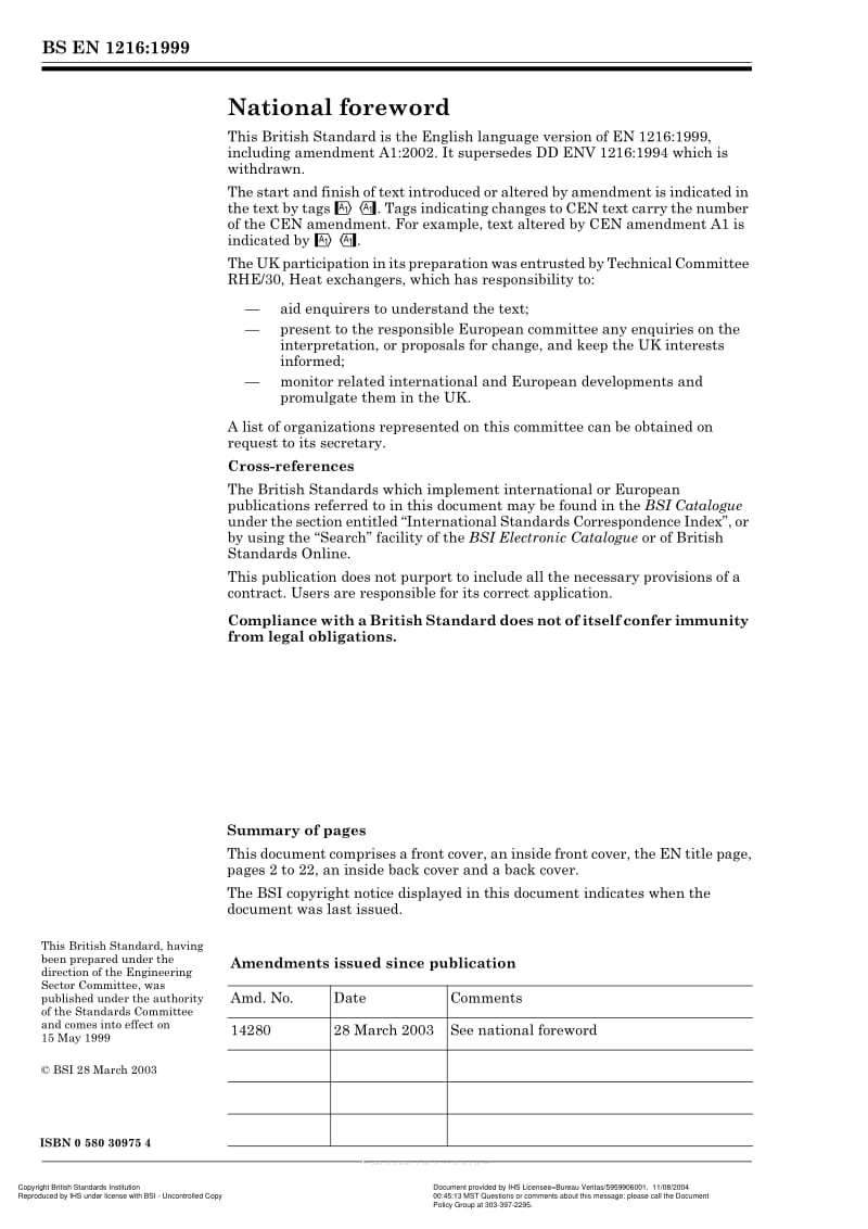 BS EN 1216-1999 heat exchangers-forced circulation air-cooling and cir heating coils test procedures for establishing the performance.pdf_第2页