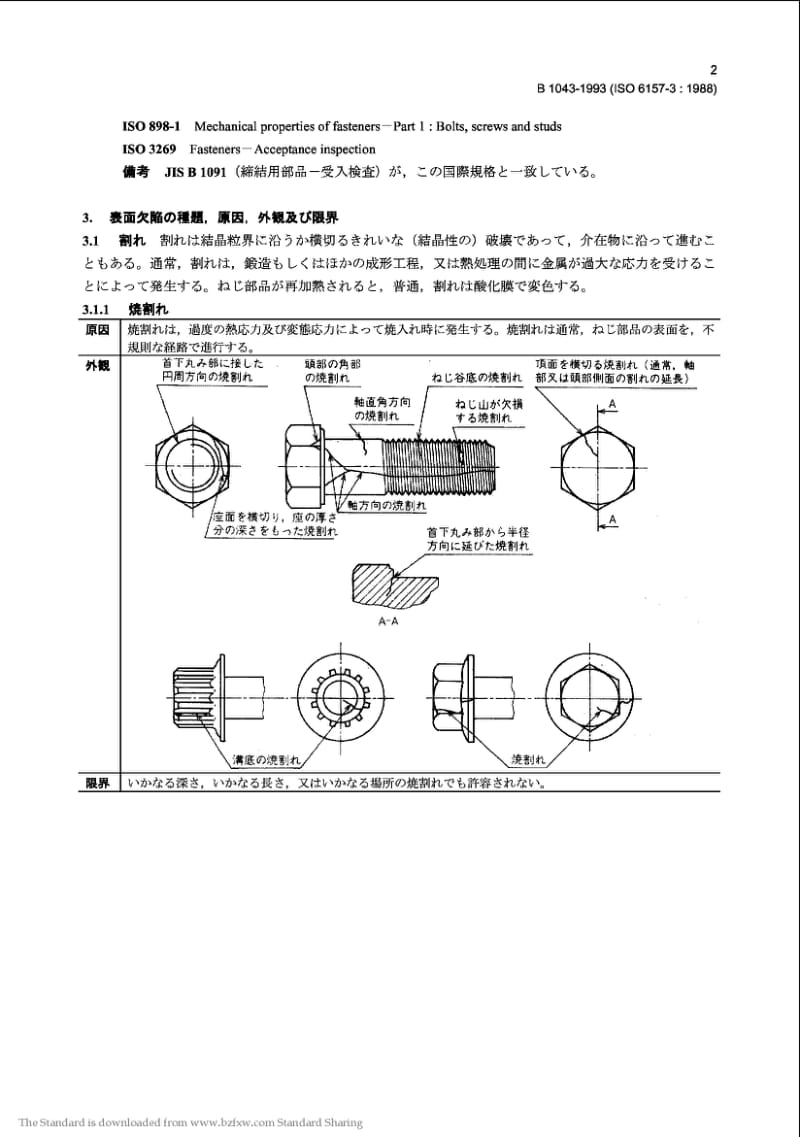 JIS B1043-1993 Fasteners-Surface discontinuities-Part 3：Bolts, screws and studs for special requirements.pdf_第2页