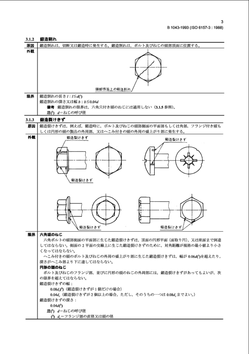 JIS B1043-1993 Fasteners-Surface discontinuities-Part 3：Bolts, screws and studs for special requirements.pdf_第3页