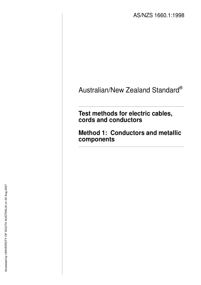 AS 1660.1-1998 Test methods for electric cables, cords and conductors Method 1 Conductors and metallic components.pdf_第1页