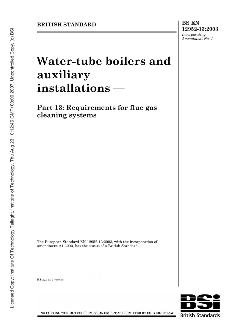 BS EN 12952-13-2003 水管锅炉和辅助设备.烟气清洁系统的要求.pdf_第1页