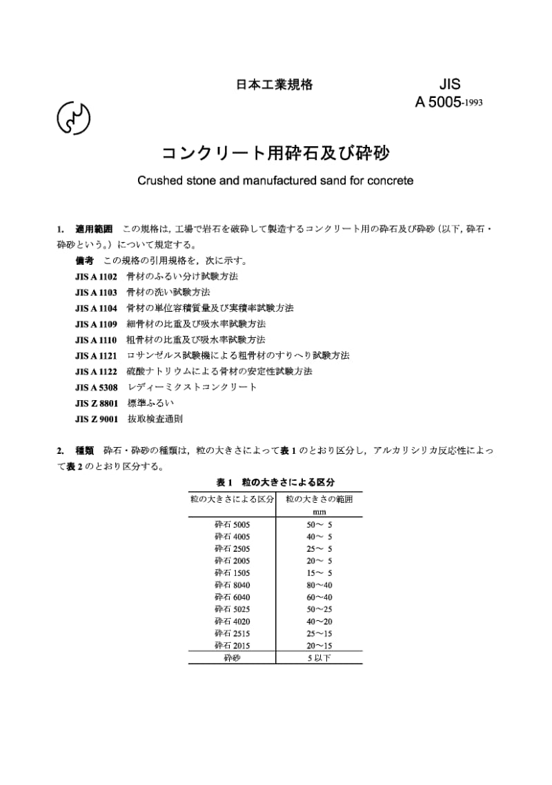 JIS A5005-1993 混凝土用碎石.pdf.pdf_第1页