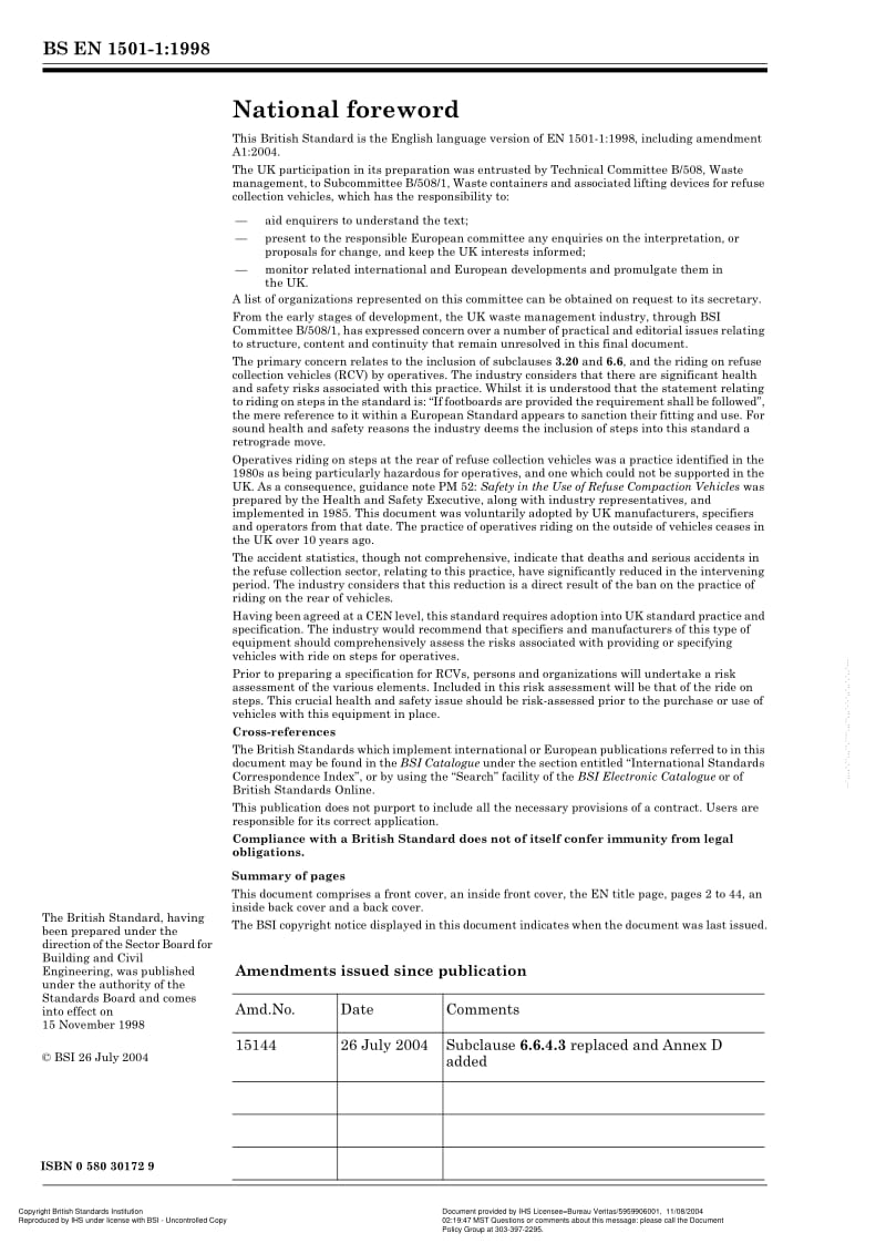 BS EN 1501-1-1998 Refuse collection vehicles and their associated lifting devices — General requirements and safety requirements — Part 1.pdf_第2页