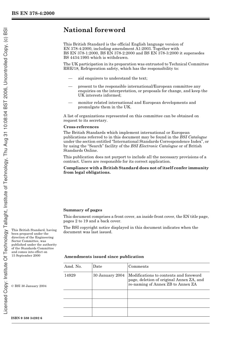 BS EN 378-4-2000 Refrigerating systems and heat pumps — Safety and environmental requirements — .pdf_第2页