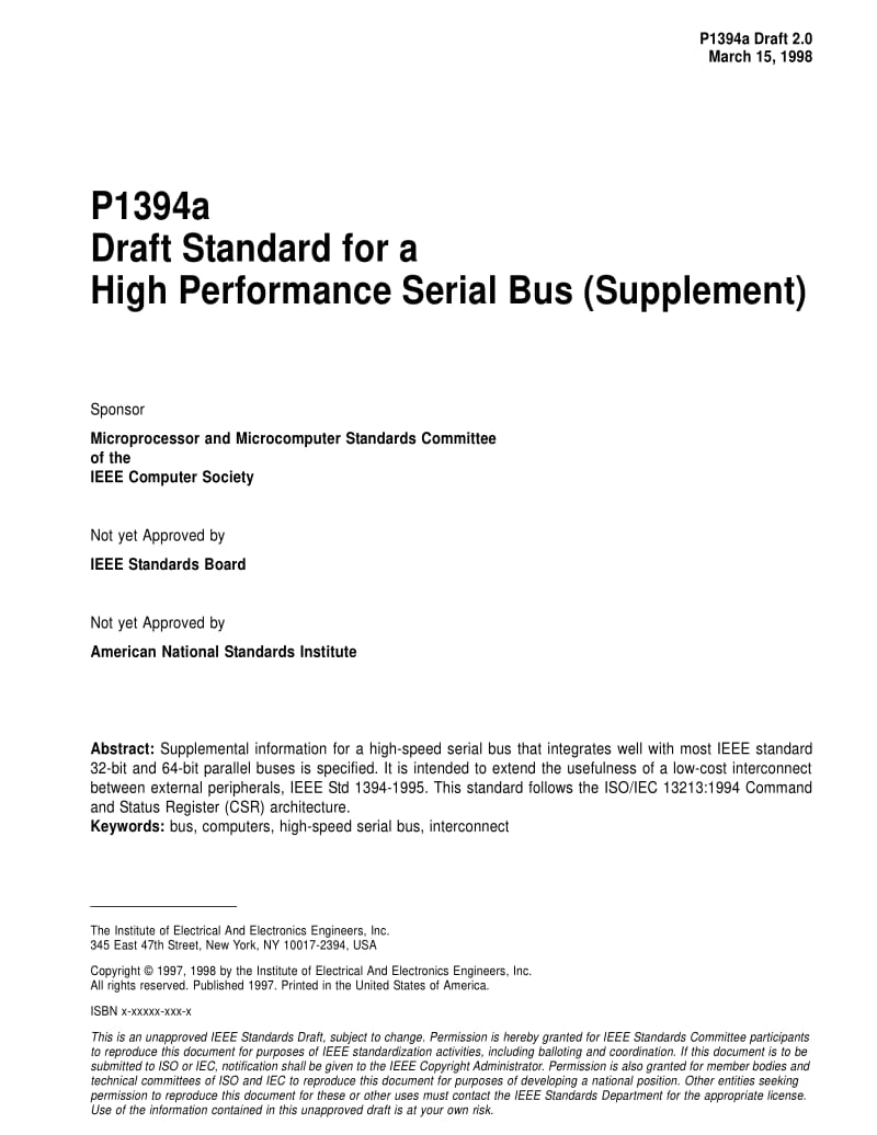 IEEE Std 1394-1998 P1394a Draft Standard for a High Performance Serial Bus.pdf_第1页