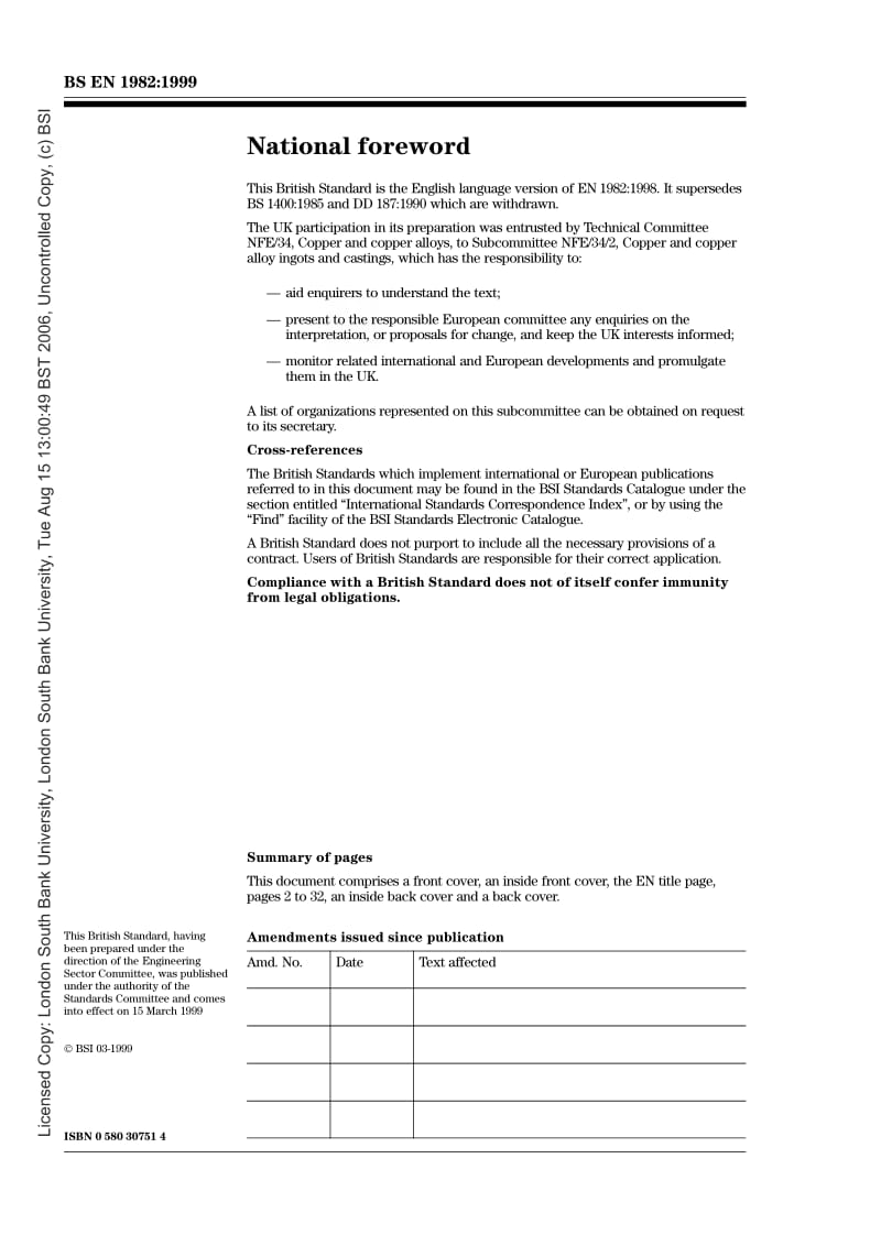 BS EN 1982-1999 铜和铜合金.金属块和铸件1.pdf_第2页