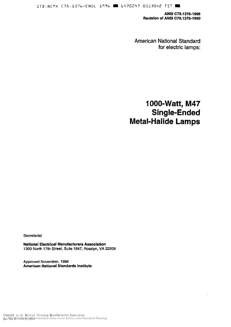 ANSI C78.1376-1996 For Electric Lamps-1000-Watt M47 Single Ended Metal- Halide Lamps.pdf_第2页