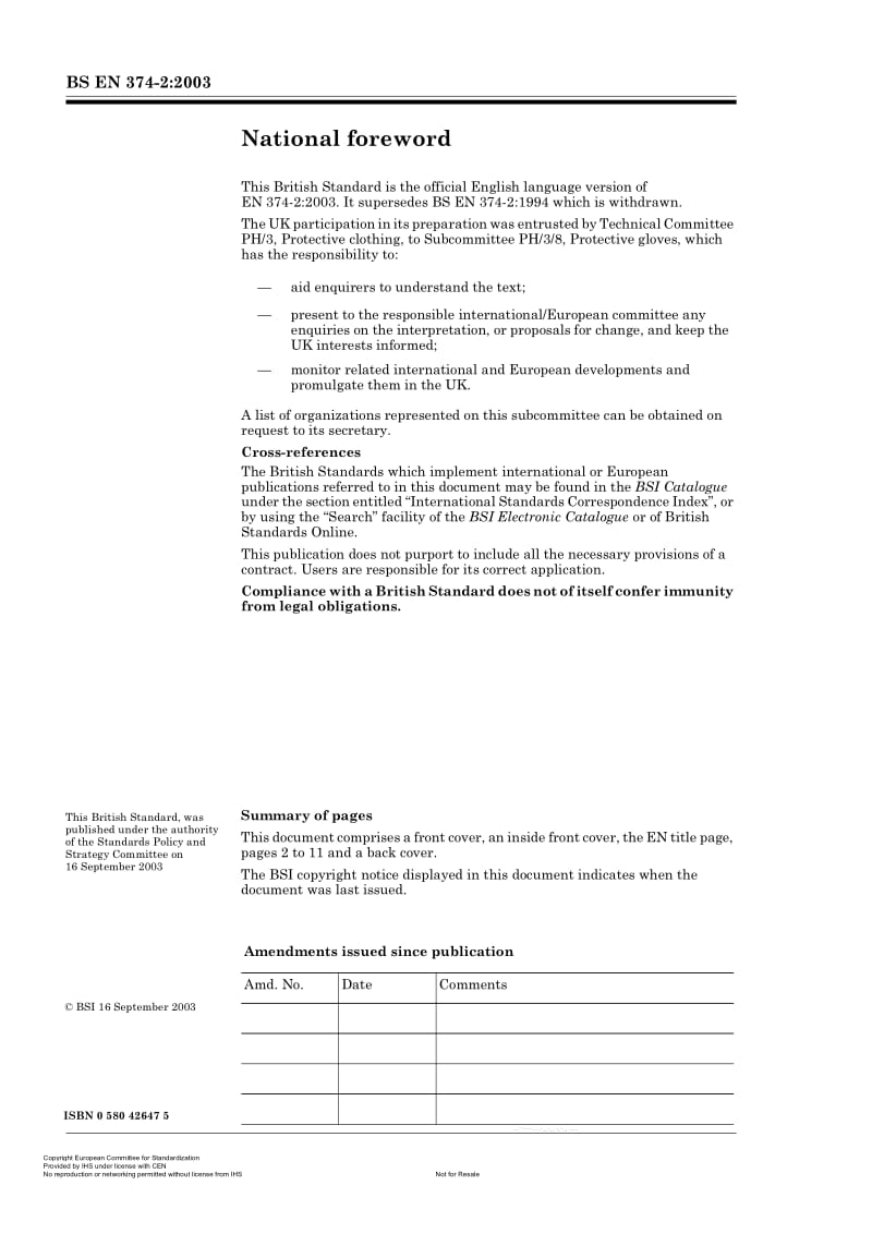 BS EN 374-2-2003 Protective gloves aganist chemicals and micro-organisms - Part 2 Determination of resistance to penetration.pdf_第2页