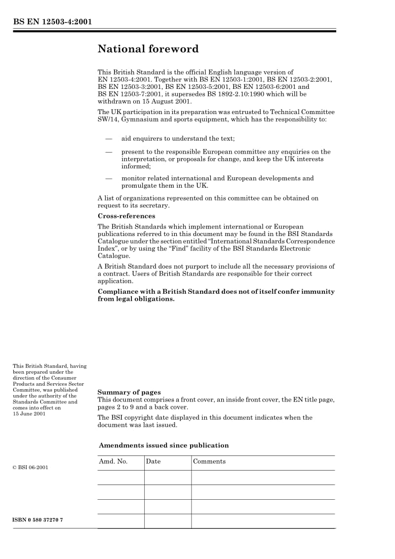 BS EN 12503-4-2001 Sports mats. Determination of shock absorption.pdf_第2页