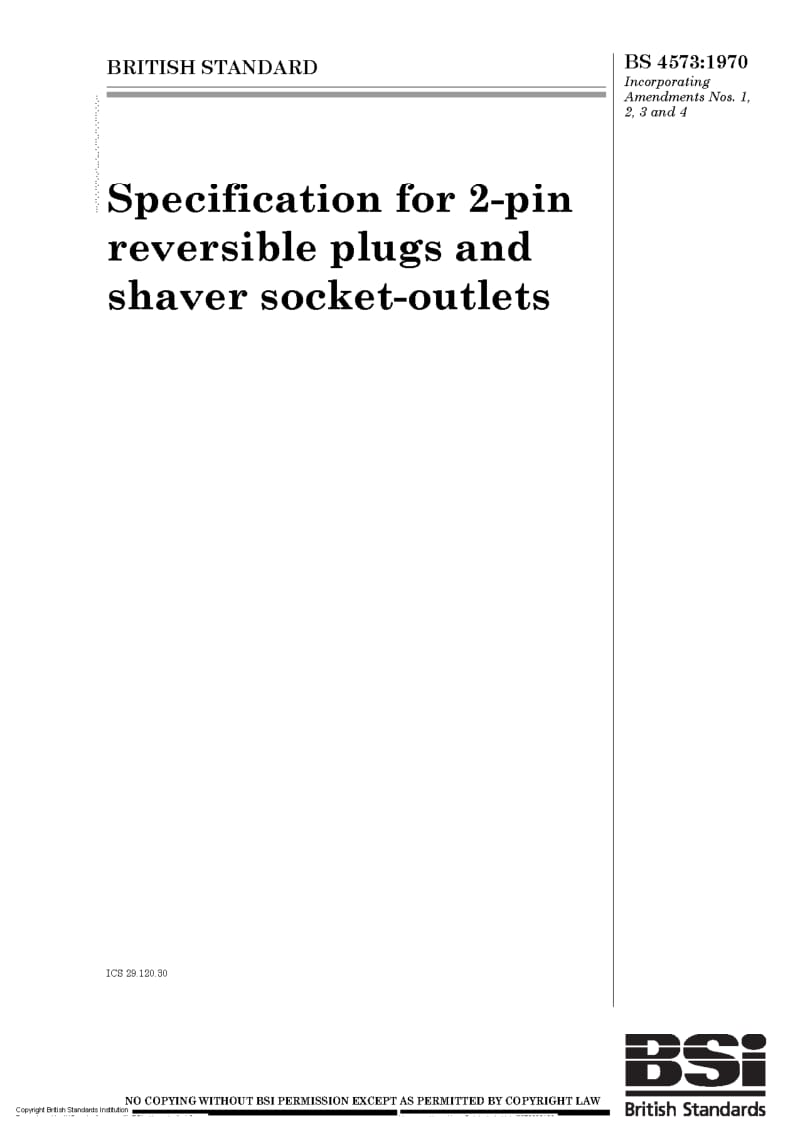 BS 4573-1970 Specification for 2-pin reversible plugs and shaver socket-outlets.pdf_第1页