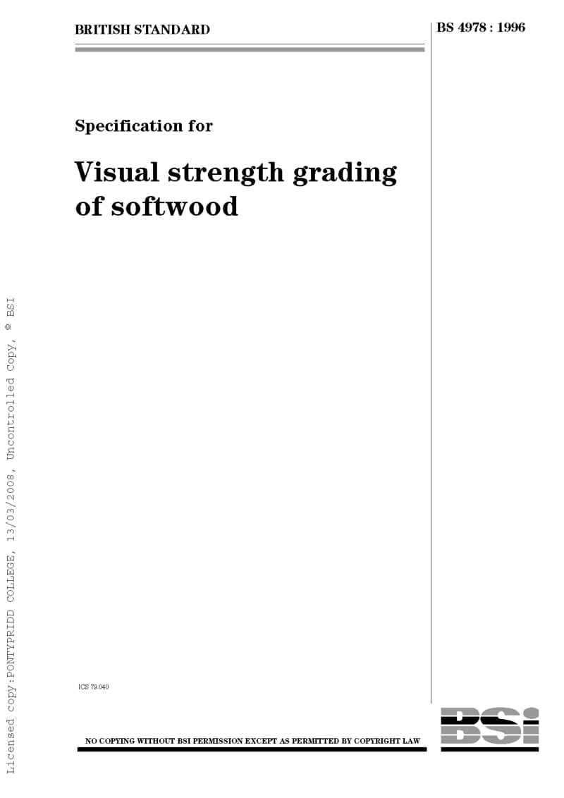 BS 4978-1996 Specification forn Visual strength grading of softwood.pdf_第1页