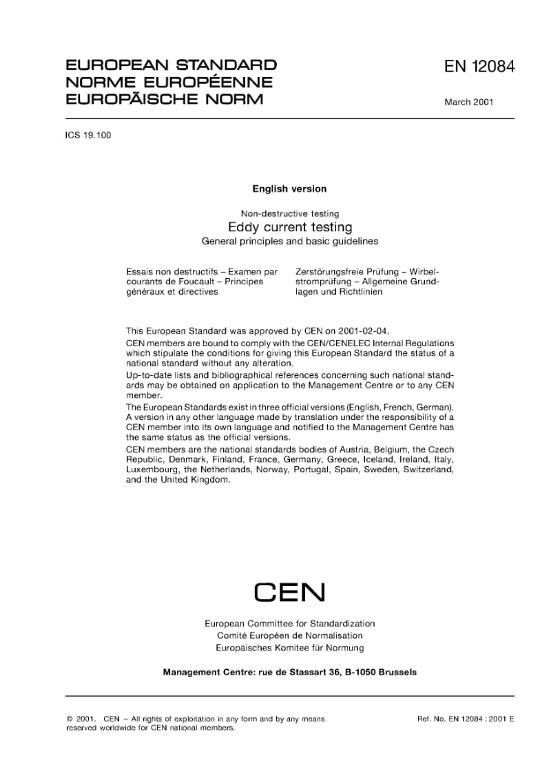 EN 12084-2001 无损检验.涡流试验.一般原理和基本指南.pdf_第1页