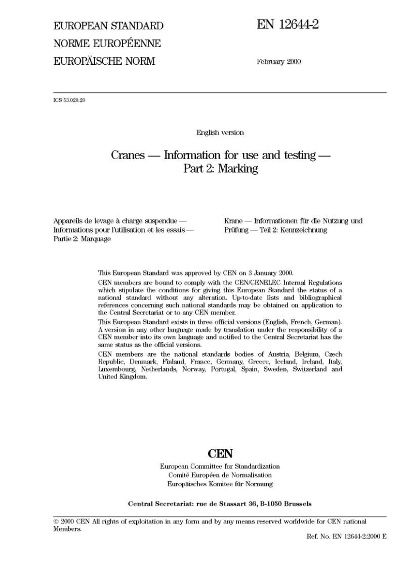 BS EN 12644-2-2000 CranesD Information for use and testing D Part 2 Marking.pdf_第3页