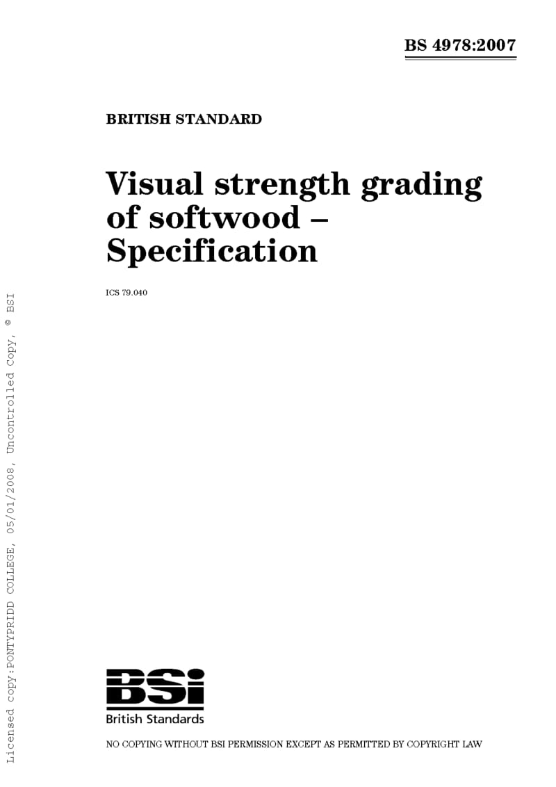 BS 4978-2007 Visual strength grading of softwood - Specification.pdf_第1页