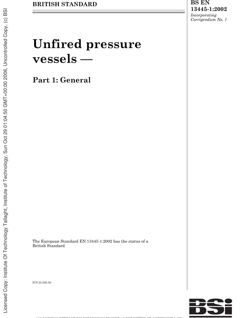 BS 13445-1-2002 不用火的压力容器 第1部分：总则.pdf_第1页