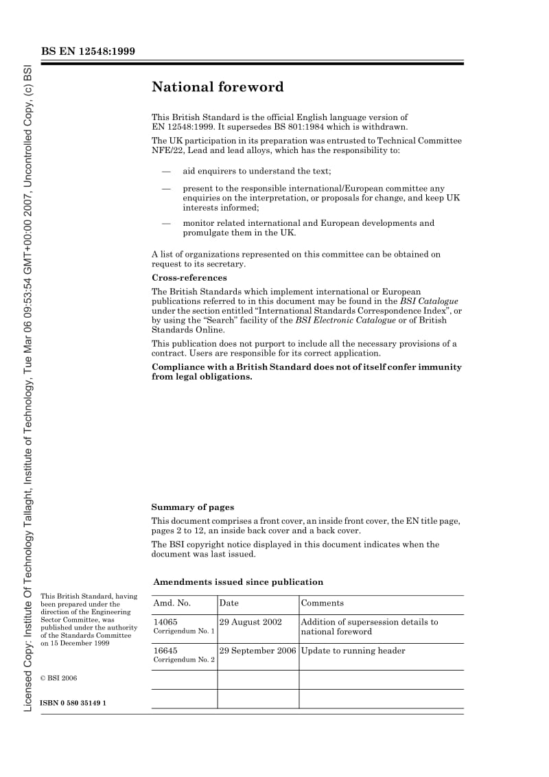 BS EN 12548-1999 铅及铅合金.电缆护套和套筒用铅合金锭.pdf_第2页