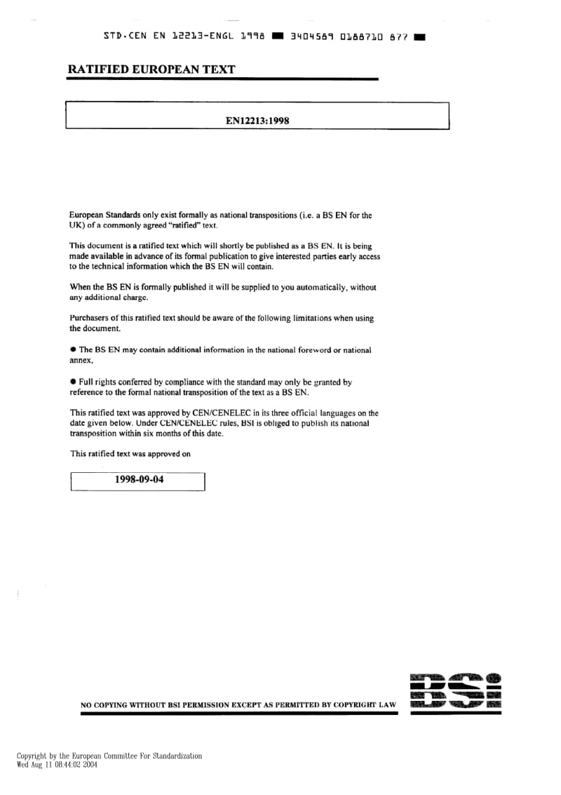 BS EN 12213-1998 低温容器.热绝缘性能评估方法.pdf_第1页