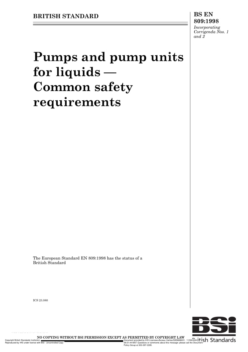 BS EN 809-1998 pumps and pump units for liquids-common safety requiremnts1.pdf_第1页