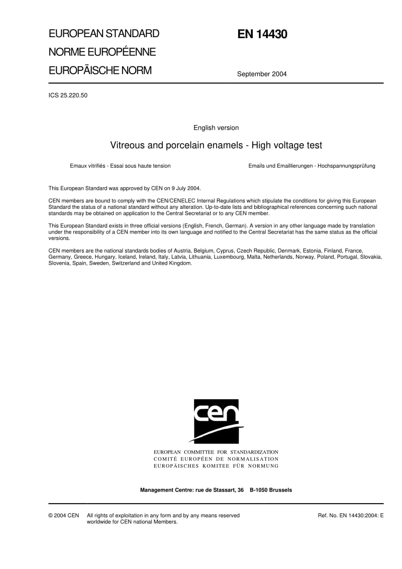 BS EN 14430-2004 Vitreous and porcelain enamels-High voltage test.pdf_第3页