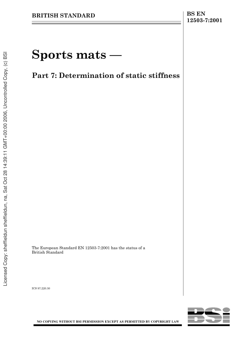 BS EN 12503-7-2001 Sports mats. Determination of static stiffness.pdf_第1页