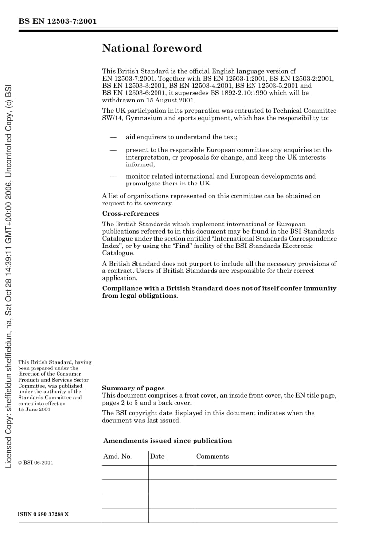 BS EN 12503-7-2001 Sports mats. Determination of static stiffness.pdf_第2页