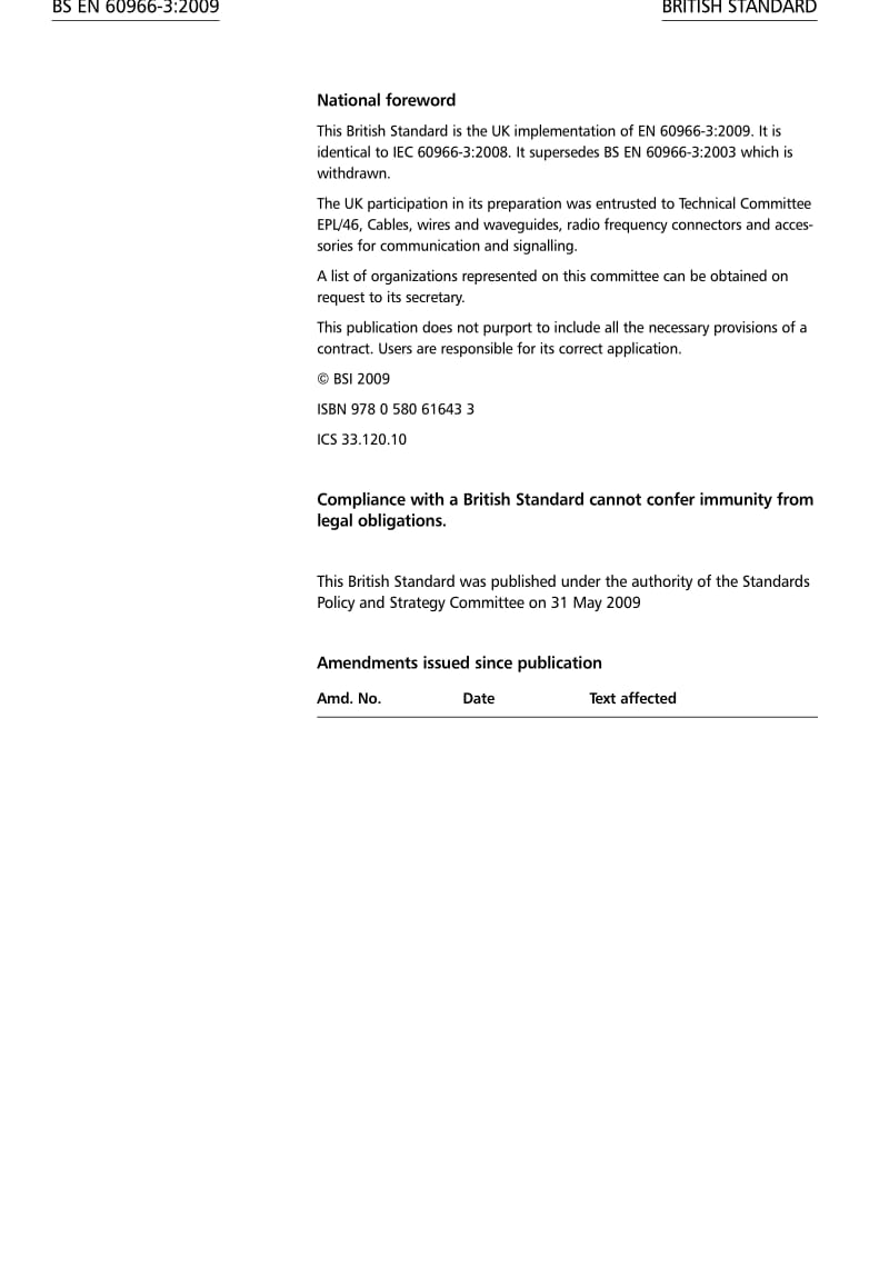 BS EN 60966-3-2009 Radio frequency and coaxial cable assemblies — Part 3 Sectional specification for semi-flexible coaxial cable assemblies.pdf_第2页