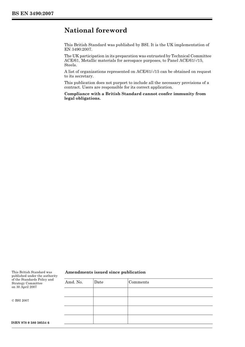 BS EN 3490-2007 Aerospace series. Steel FE-PM3901 (X15CrNi17-3). Air melted. Hardened and tempered. Bar for machining.pdf_第2页