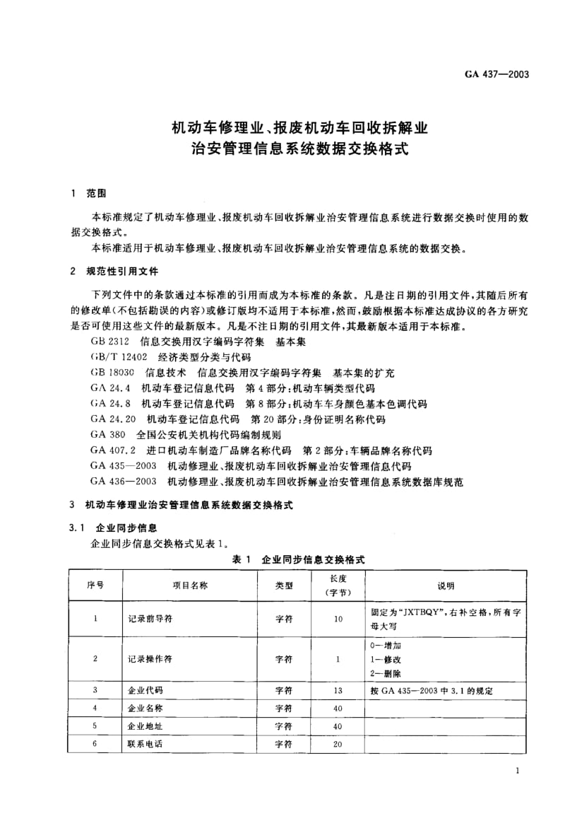 GA 437-2003 机动车修理业、报废机动车回收拆解业治安管理信息系统数据交换格式.pdf.pdf_第2页