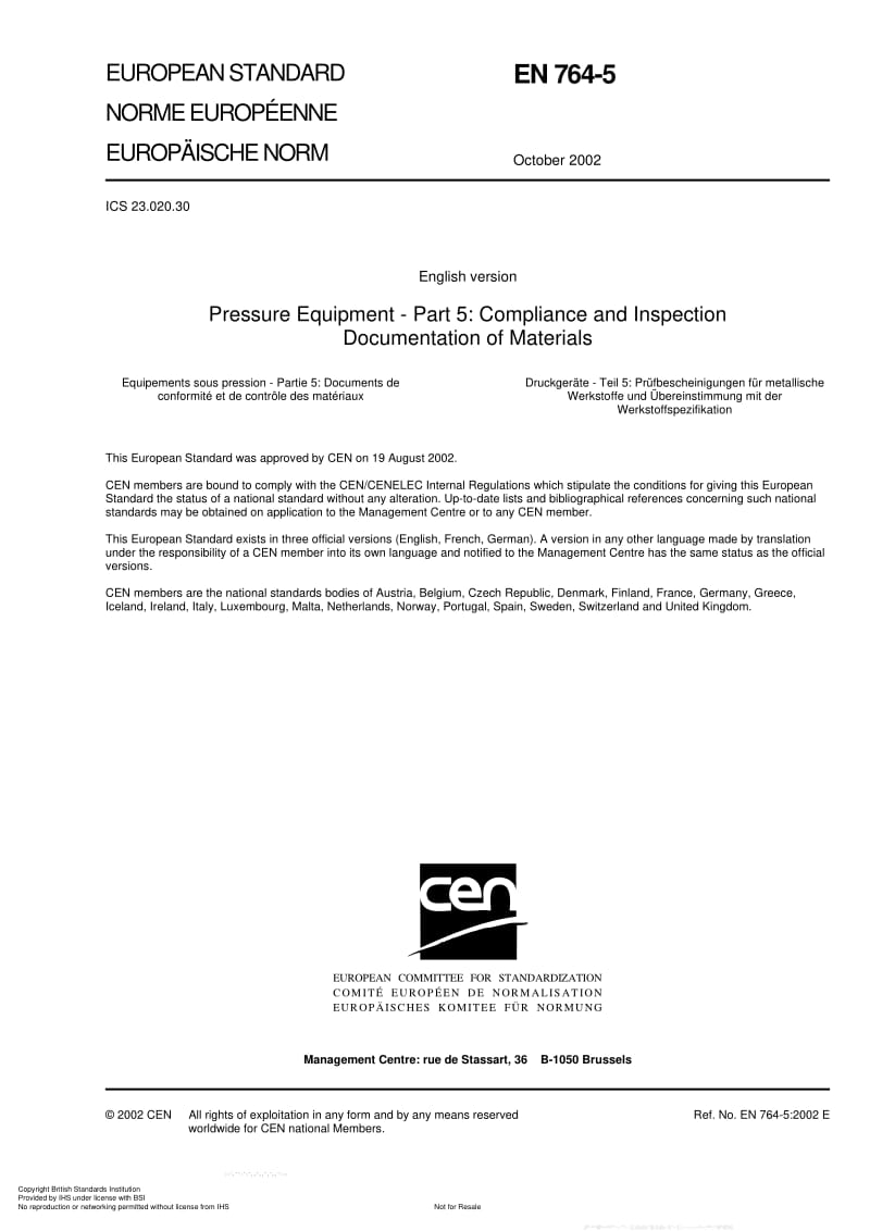 BS EN 764-5-2002 Pressure Equipment — Part 5 Compliance and Inspection Documentation of Materials1.pdf_第3页