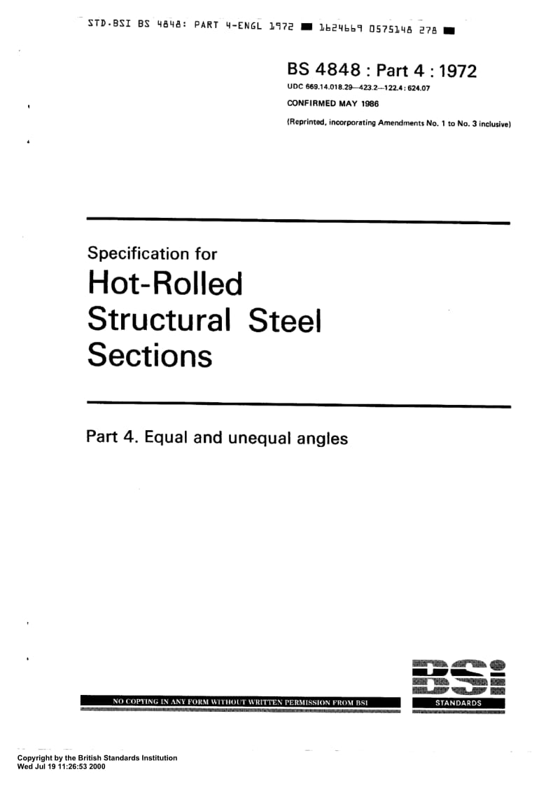 BS 4848-4-1972 Specification for hot-rolled structural steel sections. Equal and unequal angles.pdf_第1页