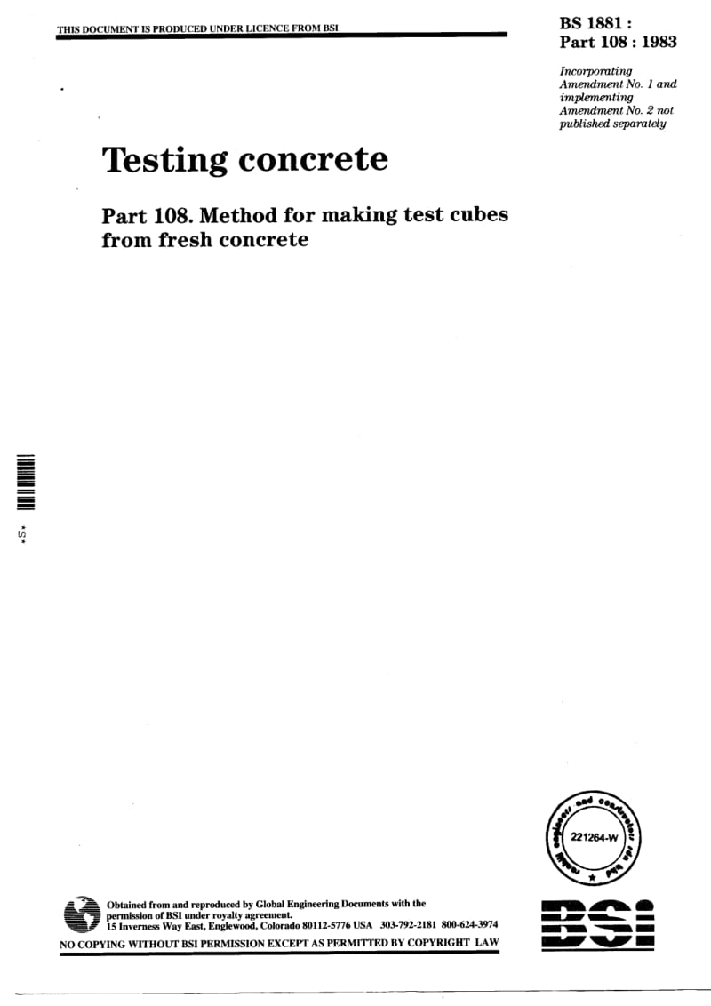 BS 1881-108-1983 混凝土试验.第108部分新拌混凝土立方体试块的制作方法1.pdf_第1页