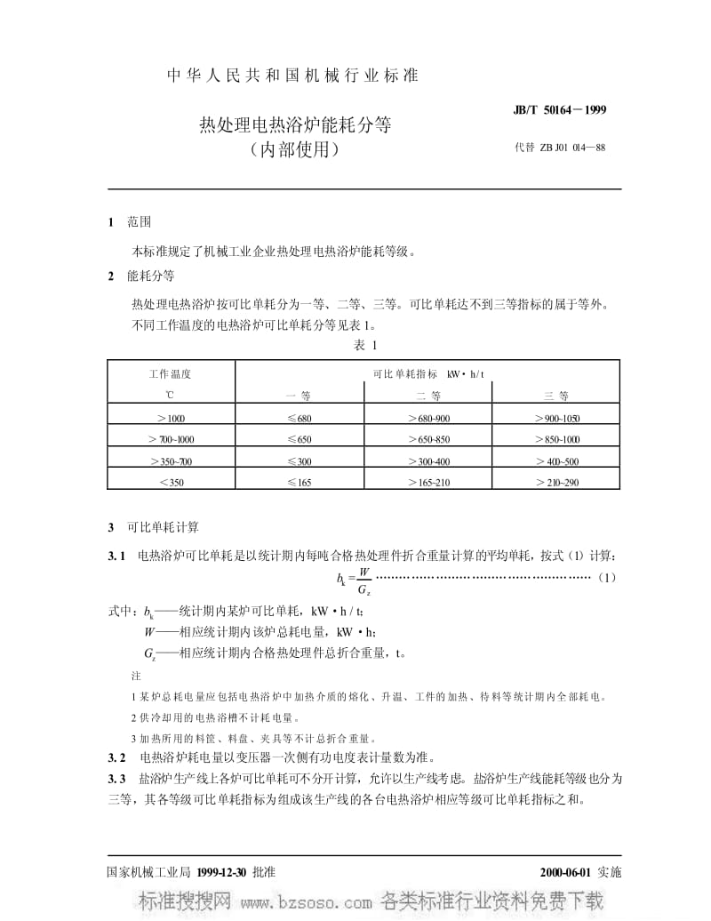 JBT 50164-1999 热处理电热浴炉能耗分等.pdf_第3页