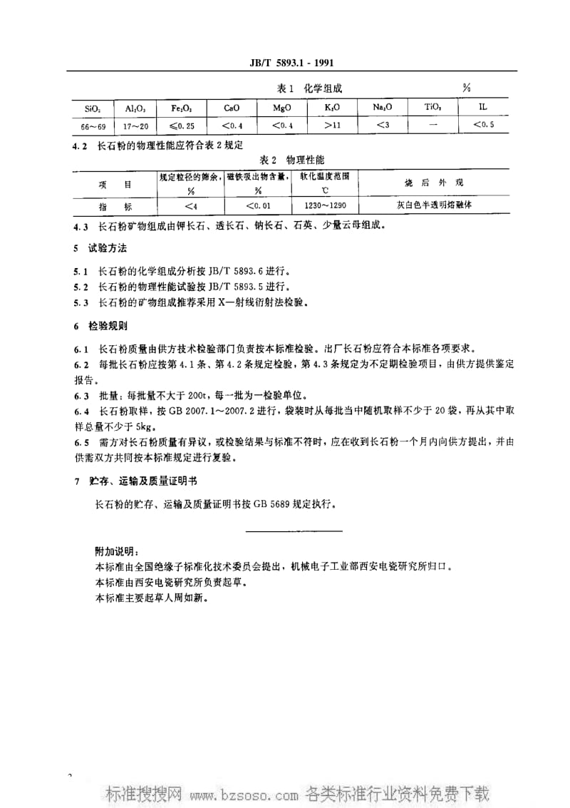 JBT 5893.1-1991 电瓷用原料 绥中长石粉.pdf_第3页