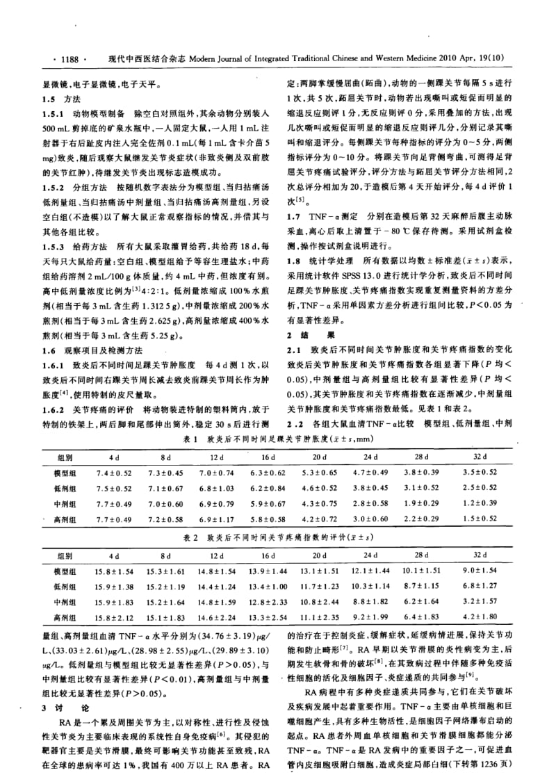 当归拈痛汤对佐剂性关节炎大鼠肿瘤坏死因子α的影响.pdf_第2页