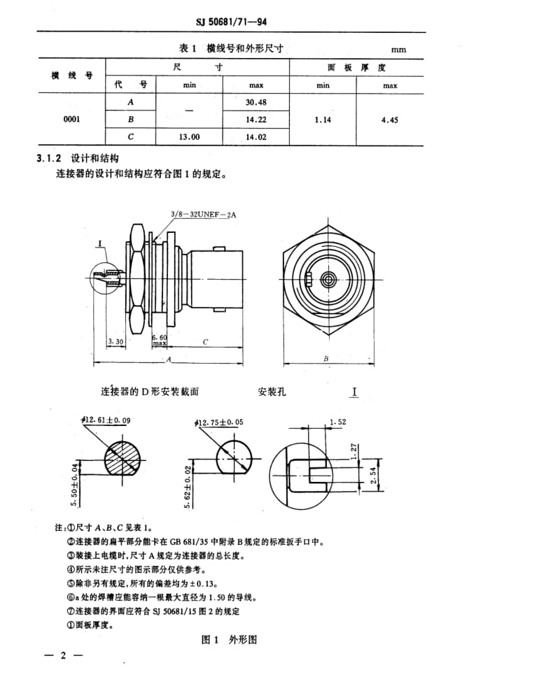 [电子标准]-SJ 50681.71-1994 BNC系列(带焊槽)插孔接触件锁紧螺母安装2级射频同轴插座连接器详细规范.pdf_第3页